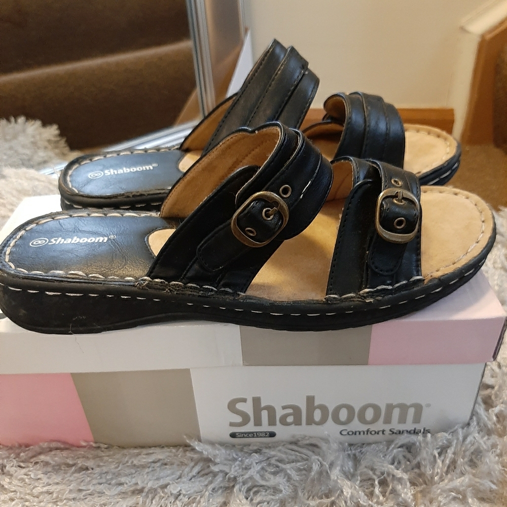 Shaboom black slip on sandals size 8